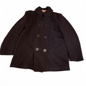 Vintage 40s 50s Black Sheraton Pea Coat Double-Breasted Old Money 100% Wool